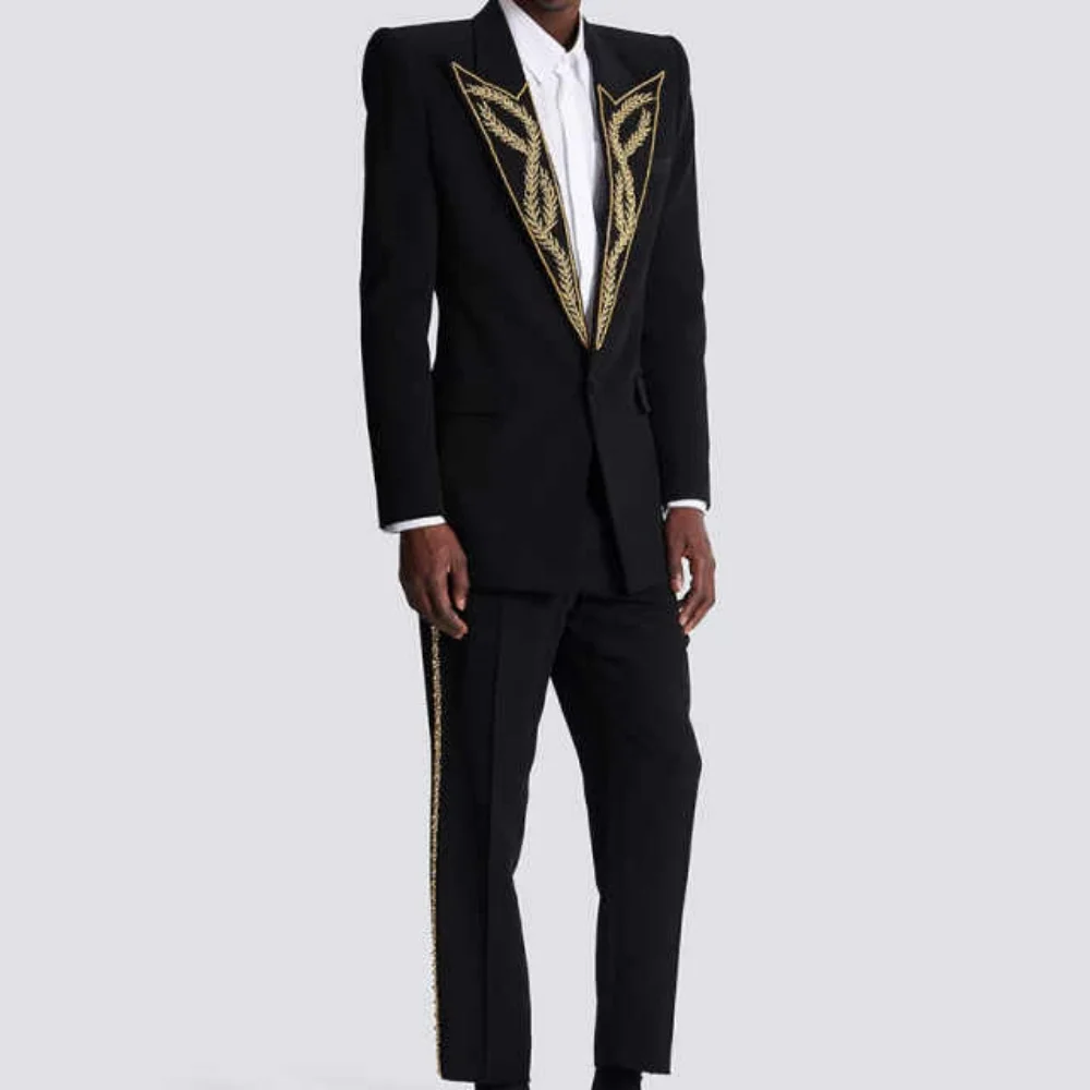 Фото Современные мужские костюмы Slim Fit из 2 предметов: пиджак и брюки, с острыми лацканами, пайетками и бисером, для официальных мероприятий, деловых встреч, вечеринок, выпускных, на заказ №4