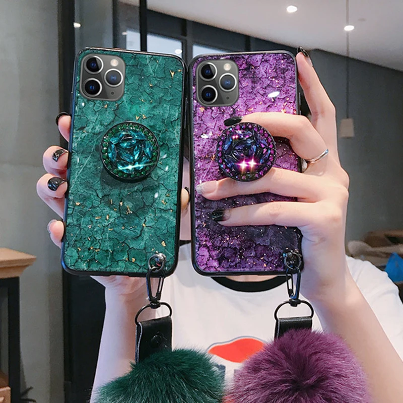 Мраморные алмазные чехлы с ремешком для iPhone 13 Pro 12 11 11Pro Max XR XS 6 6S 8 7 Plus 12mini SE2020