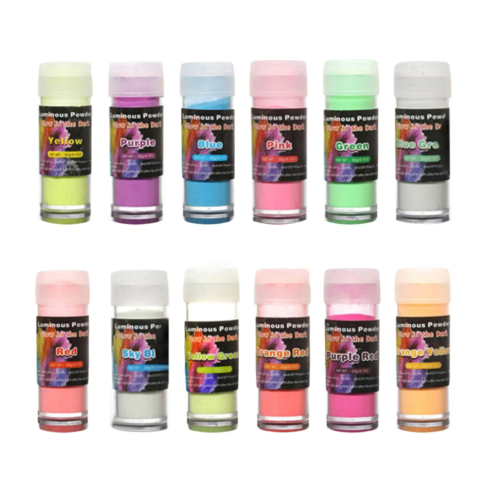

12 Bottles Luminous Powder Paint Making Materials 20G/Bottle DIY Glow in The Dark Pigment Set for Nails Night Club Resin Slime