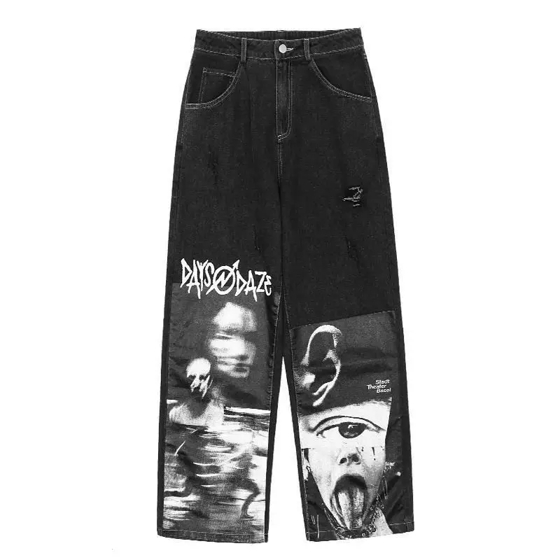 

2022 готические мешковатые джинсы женские панк хиппи уличная одежда с принтом Y2K широкие брюки Харадзюку гранж джинсовые брюки винтажные 90-х