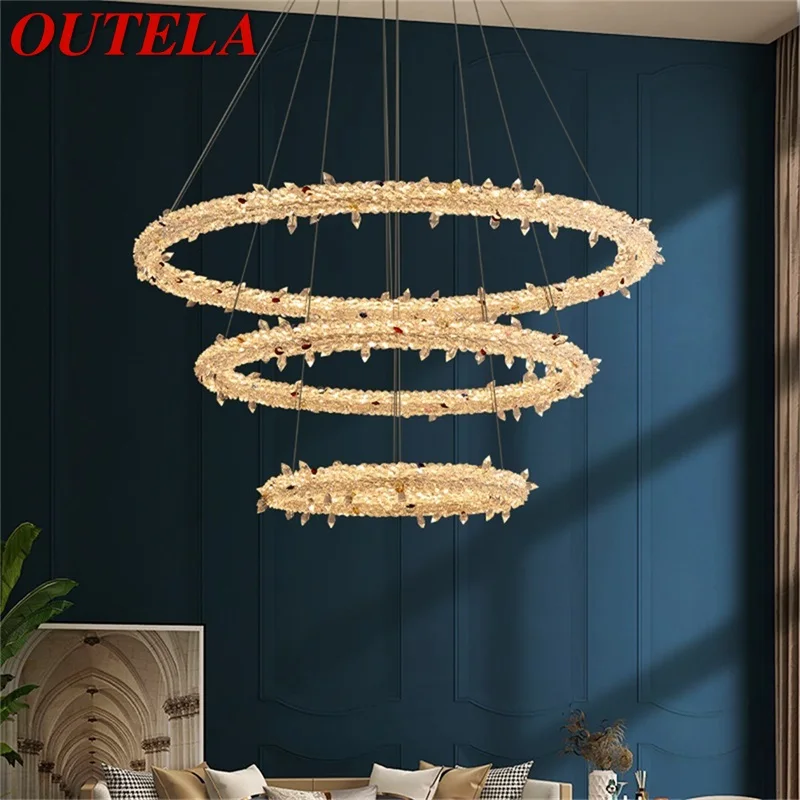 

OUTELA Modern Pendant Lamp Round Rings Gold LED Fixtures Crystal Chandelier Decorative For Hotel Living Dining Room Light
