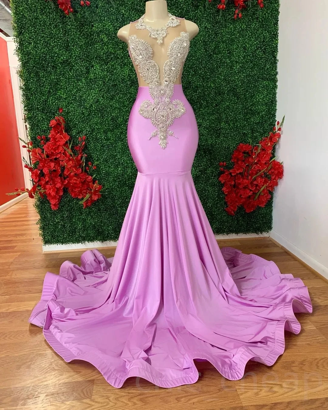 

Lavender African American Prom Dresses Mermaid Sheer Beaded Backless Black Girls Nigeria Saudi Arabia Evening Dresses Gown