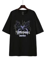 butterfly and letter graphic drop shoulder oversized tee