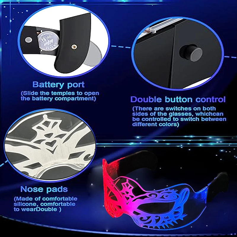 Новинка светящиеся неоновые очки 7 цветов 12 режимов