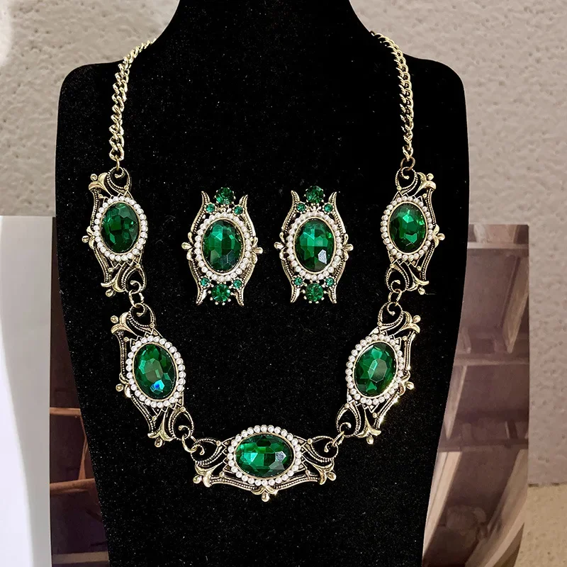 Draweye ожерелье с кристаллом зеленого цвета для женщин средневековый дворец Стиль