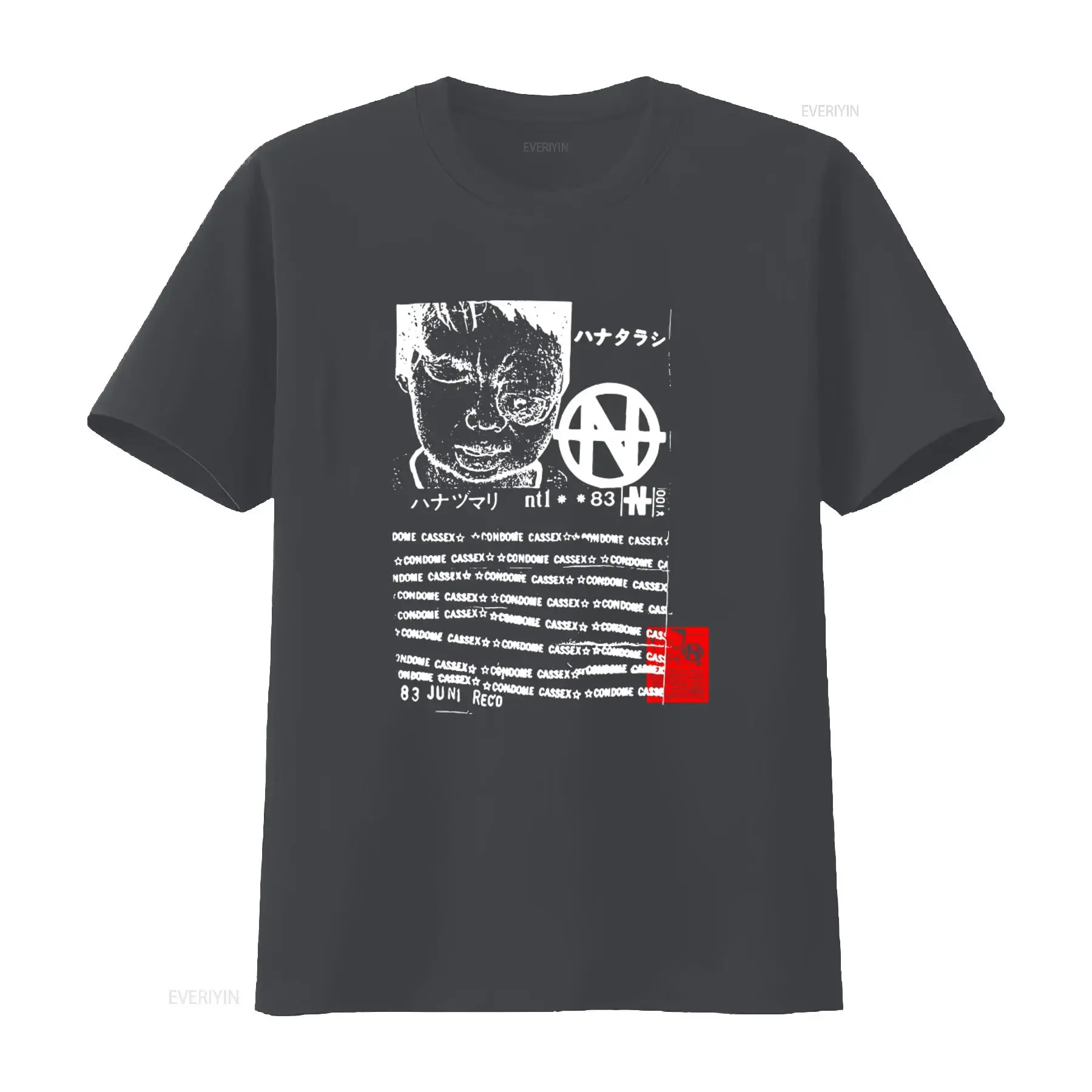 Фото Футболка Hanatarash Japanese Noise с принтом Condome Cassex Boredoms Yamantaka Eye, винтажная, с эффектом потертости, модная, слегка дышащая, мужская №3