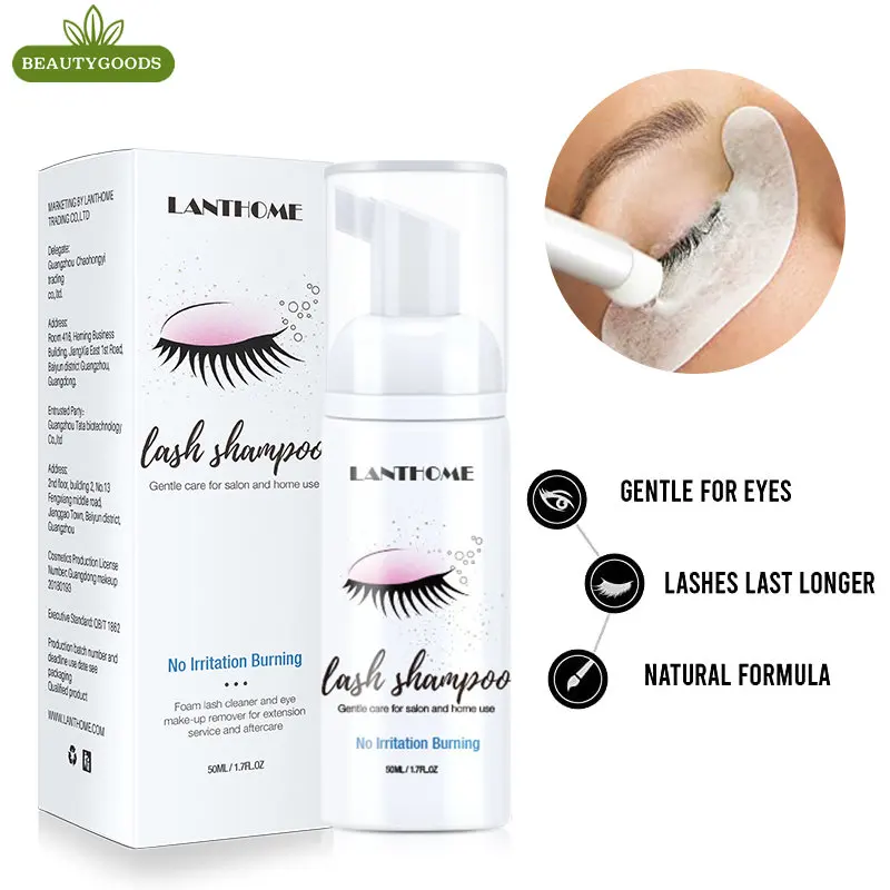 

Eyelash Glue Cleanser No Stimulation Eye Lashes Foam Shampoo Extension Eyelashes Detergent Makeup Remover Care+ Brush 50ml