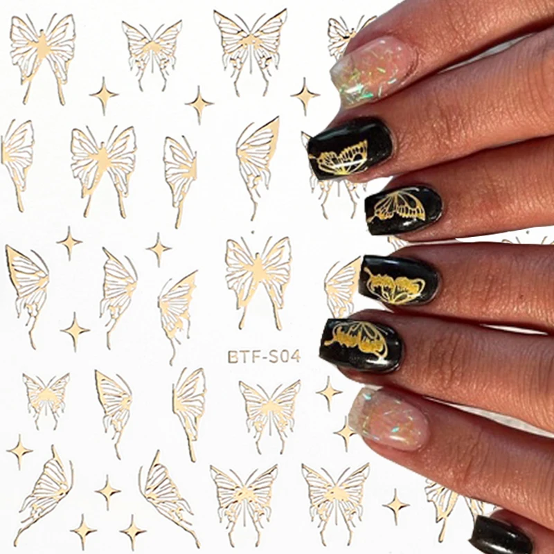 

3D Butterfly Nail Sticker Holographics Transfe Bronzing Laser Hollow Butterfly Moon Start Stickers Nail Decal Decoration Tools