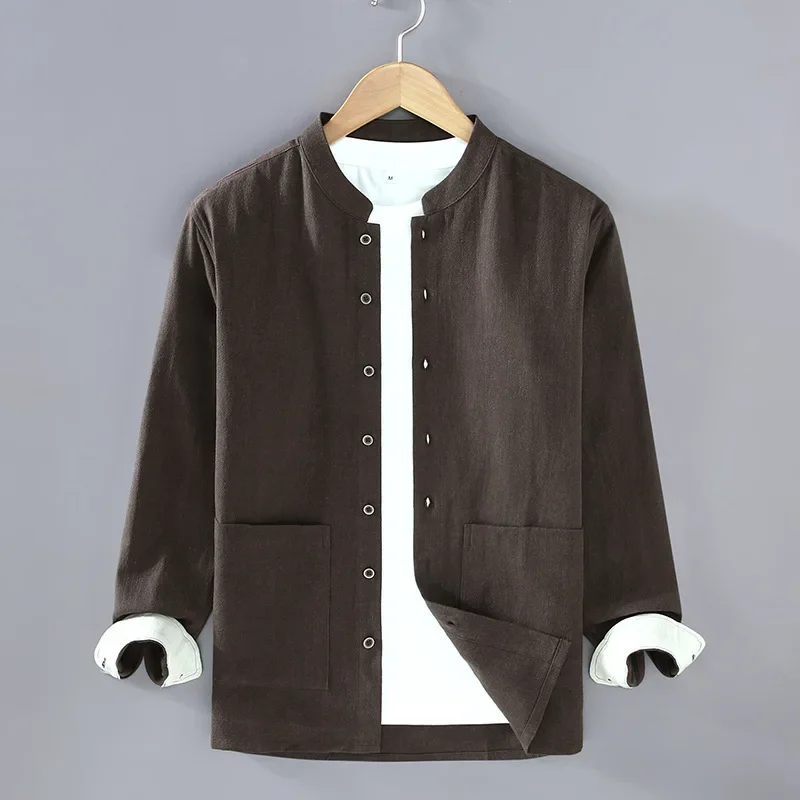 Новая осенняя рубашка в китайском стиле с воротником-стойкой винтажная одежда из