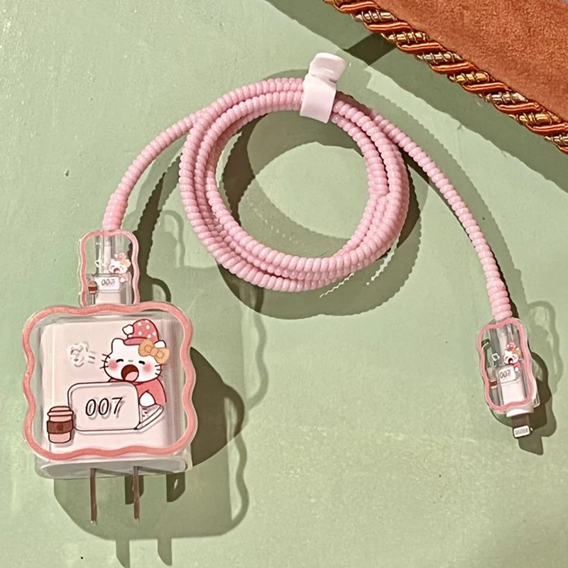 

Чехол для зарядного устройства для Iphone 18/20 Вт с рисунком котенка из мультфильма аниме защита от намотки Usb кабель для передачи данных защитн...