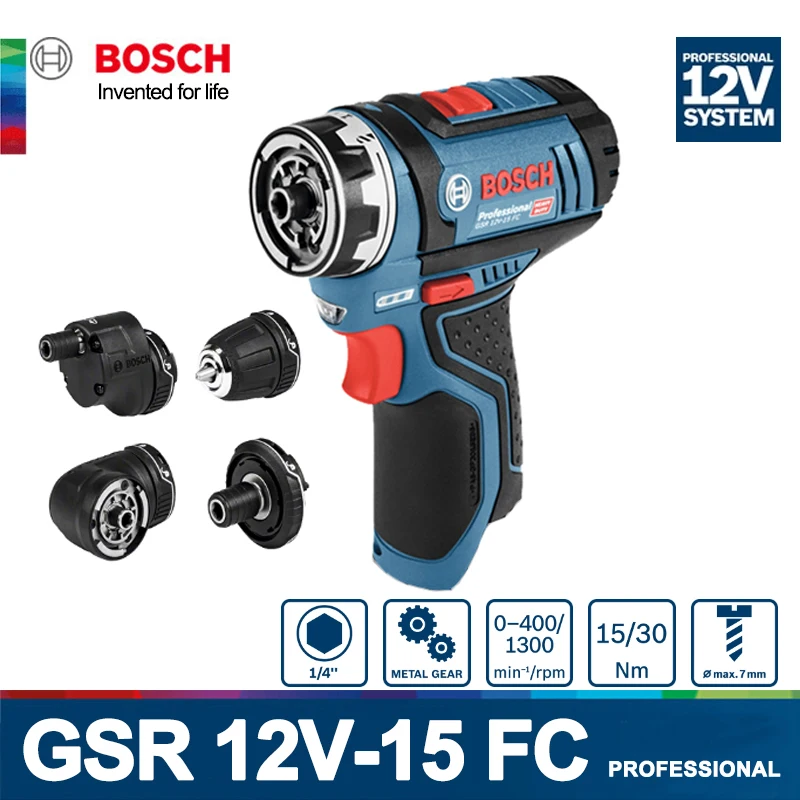Аккумуляторная дрель Bosch электрическая отвертка GSR 12V-15 FC, перезаряжаемая литиевая батарея, ручная дрель, мощность 12 В, неизолированные инструменты