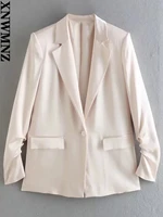 xnwmnz 2022 spring summer ladies fashion gathered blazer retro elegant long sleeve shoulder pad jacket women chic jacket