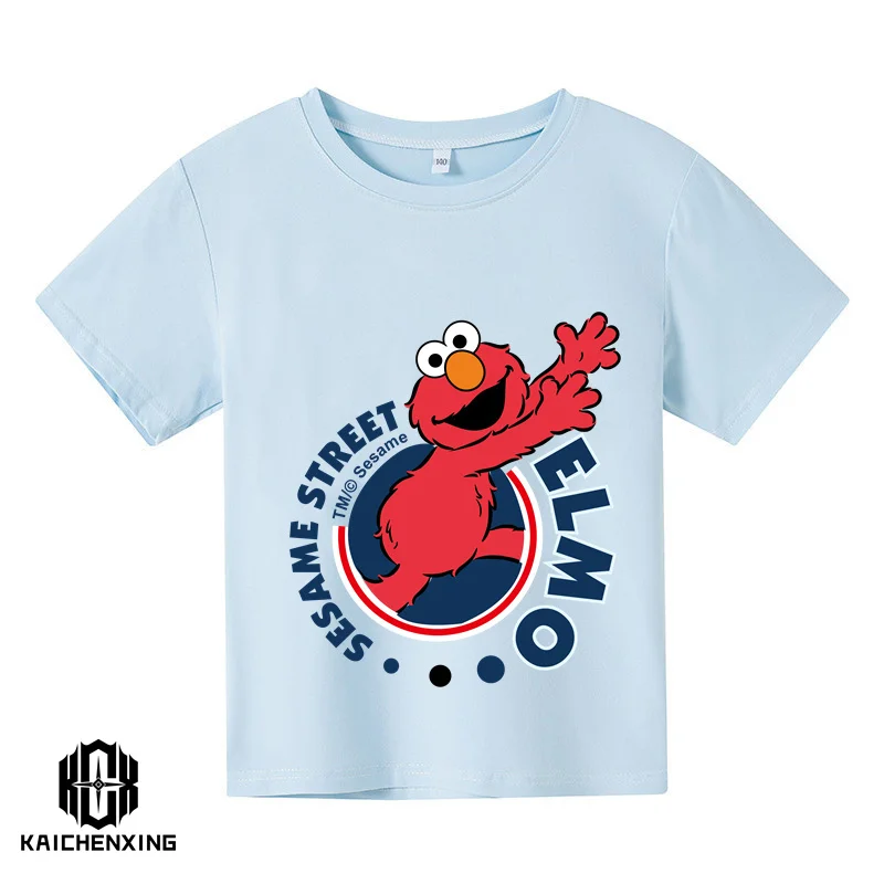 

2023 Hot selling Sesame Street fashion children's boys and girls summer short sleeve sports short sleeve casual street style