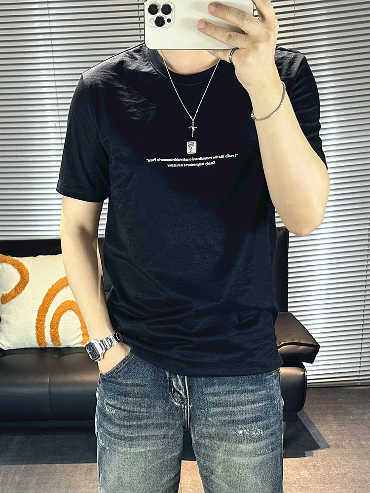 Мужская футболка из хлопка и льна с короткими рукавами тонкая дышащая крутым