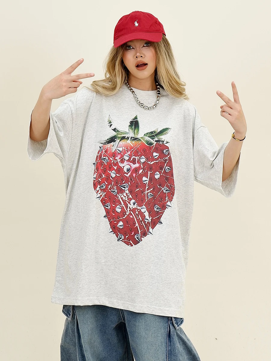 Женская футболка с коротким рукавом летняя свободная в стиле панк рисунком виде