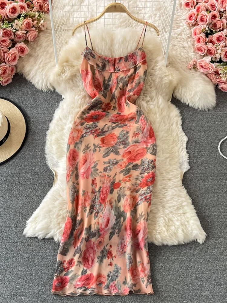 

Новинка 2022, летнее пляжное платье, женское сексуальное винтажное платье с оборками, женское шифоновое платье миди, длинное платье