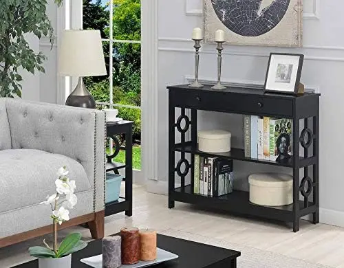 

1 Drawer Console Table with Shelves, Gray
