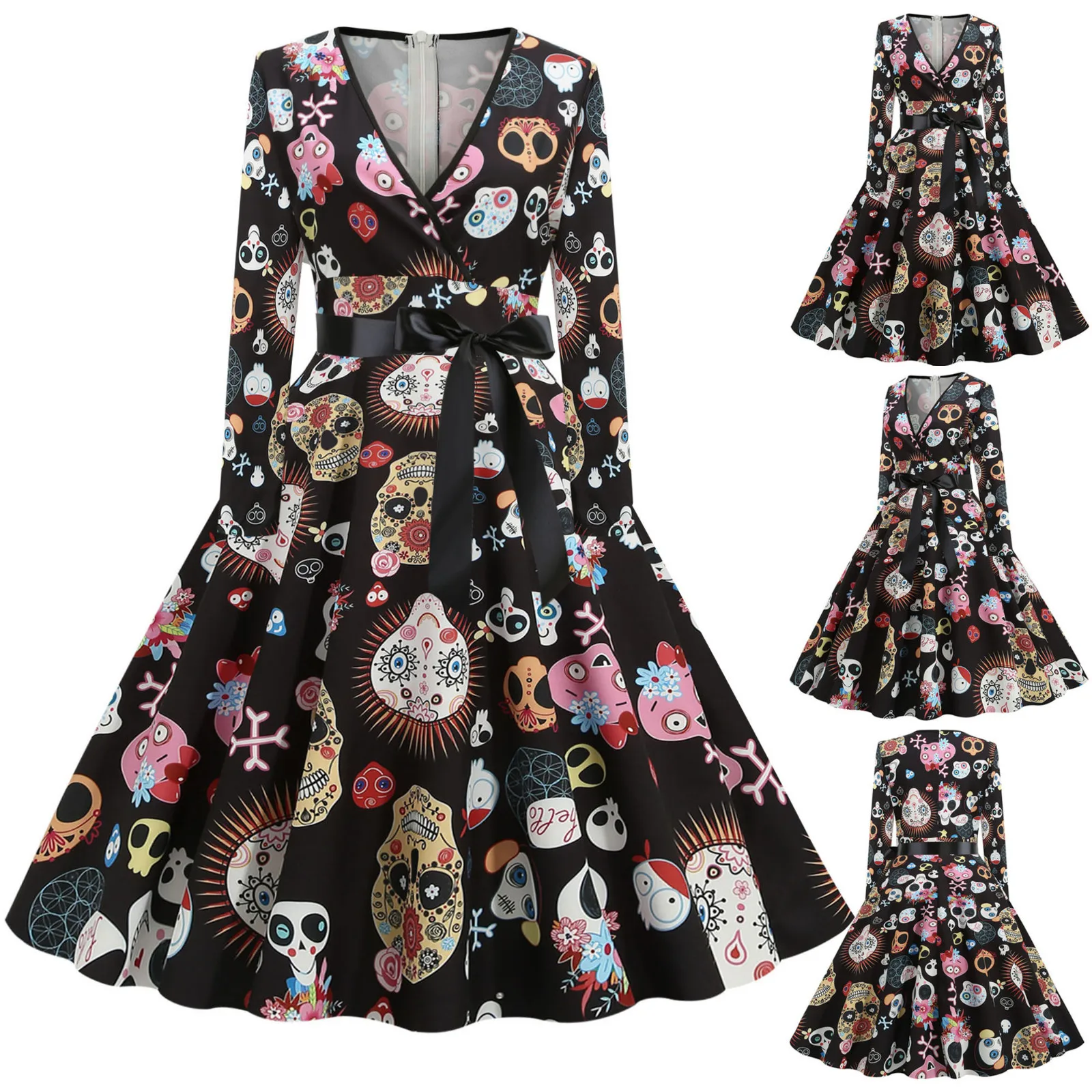 

Женское винтажное платье с длинным рукавом, длинное вечернее платье макси для вечеринки или выпускного вечера в стиле Хэллоуин 1920-х