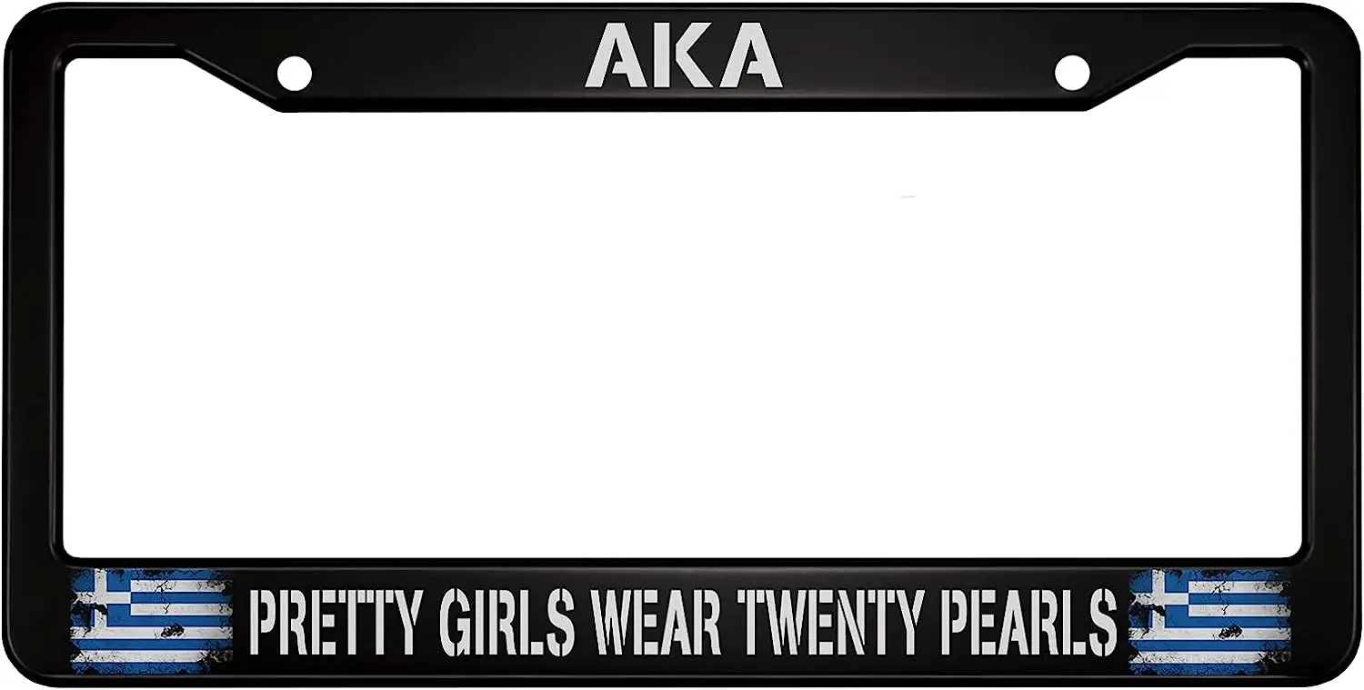 

Pretty Girls Wear Twenty Pearls Aluminum Alloy License Plate Frame Shabby Greece Flag Bule White Applicable To US Standard 1pc
