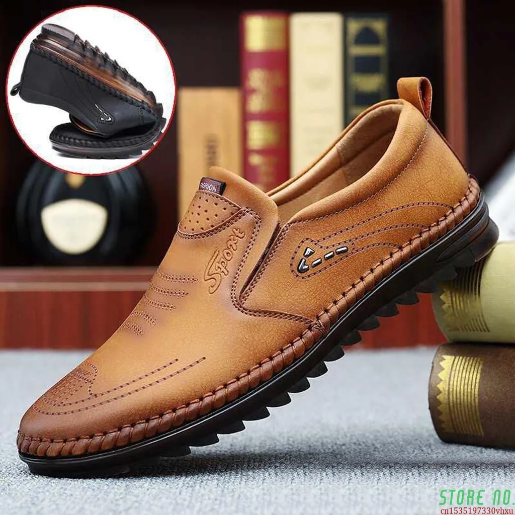 

Pure Color Fashion All-match New Men's Shoes Men Driving Shoes Soft Leather Peas Casual Flat Breathable Non-slip Business Shoes