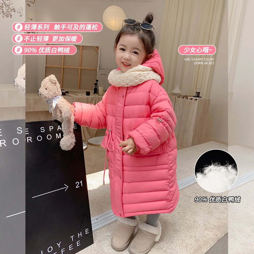 

Girls Winter Down Coat Thickened Warm Hooded Clothing Fashion Heavy Hair Collar Casual Outerwear White Duck Down Long Clothes