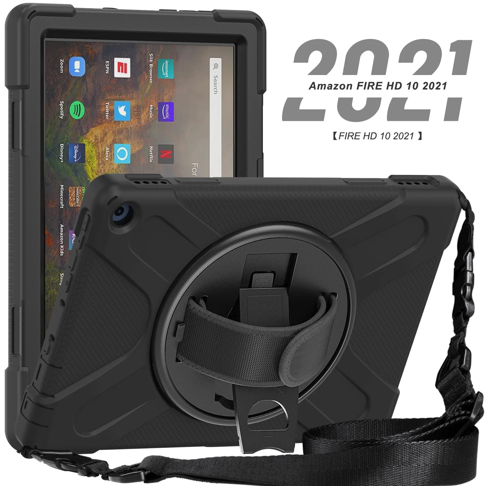 

For Kindle Fire HD 10 2021 / Fire HD 10 Plus 2021 Tablet Kids Safe Shockproof Heavy Duty Silicone PC Kickstand Case