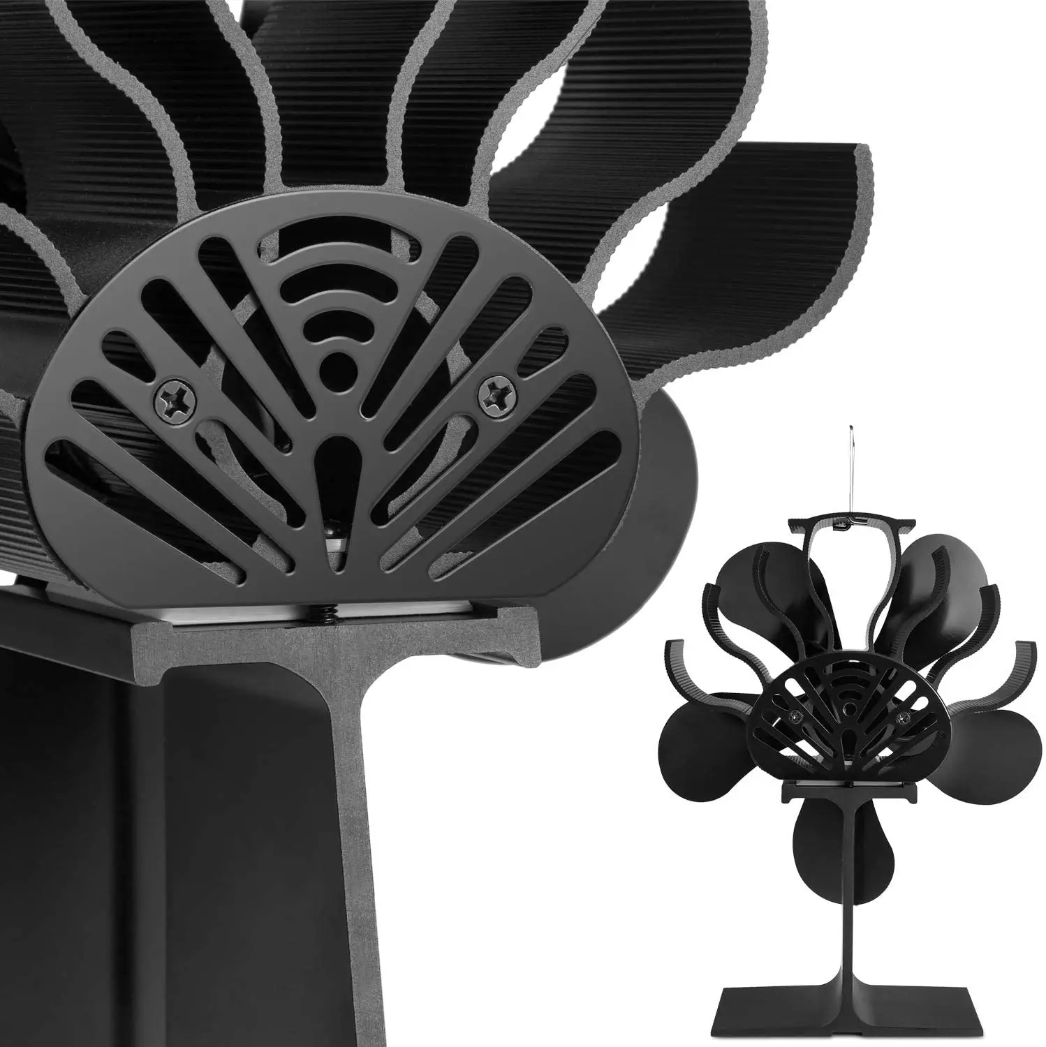 5 Blade Mini Black Fireplace Heat Powered Stove Fan Log Wood Burner Quiet Home Efficient Distribution |