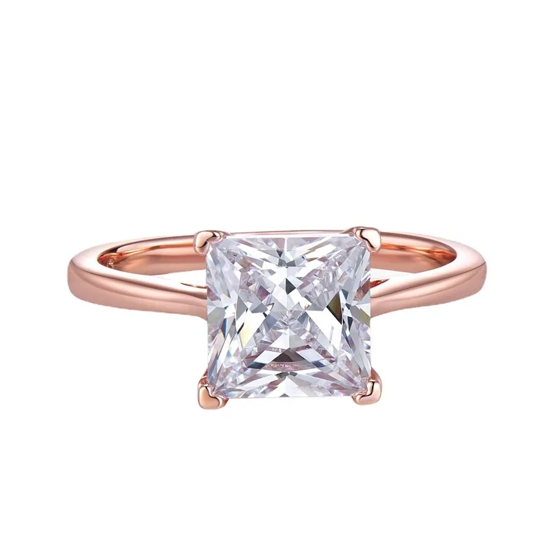 

SpringLady 925 Sterling Silver Princess Cut 8MM High Carbon Diamond Wedding Fine Jewelry Plated 18K Rose Gold Ring for Women