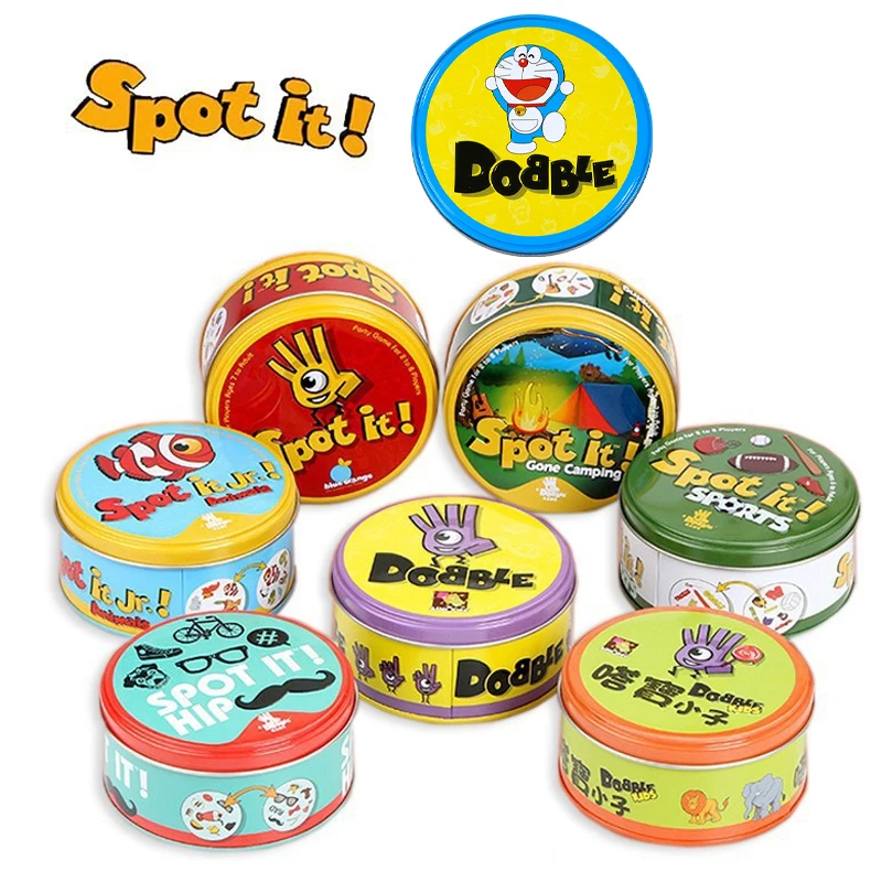 

Spot It Cards Game Dobble Metal Box Pokemon Pikachu Anime Animals Holidays Camping Sports Interactive Board Game Toys Kids Gifts