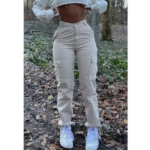 

Chunky Dunky Jeans Straight Leg Cargo Pants Women High Waist Casual Baggy Pants Slim Vintage Y2k Elastic Wide Leg Trousers