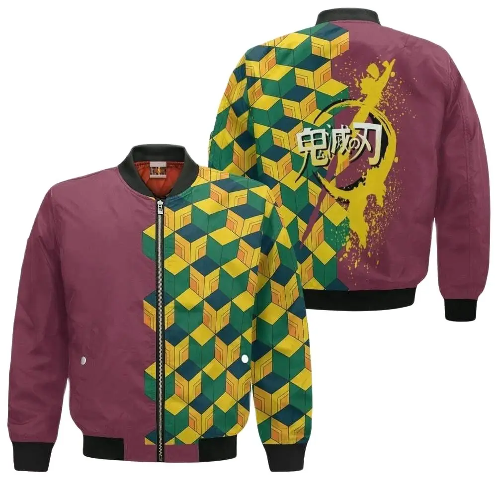 

Anime Winter Bomber Jacket Demon Slayer Kimetsu no Yaiba Tomioka Giyuu Cosplay Baseball Coat Thick Casual Streetwear Drop Ship