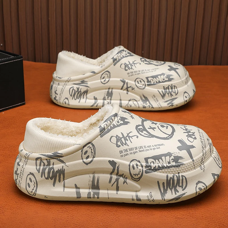 Теплые хлопковые тапочки с принтом