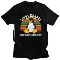 vintage linux open source open mind tshirts men cotton penguin programmer programming coding coder tee tops casual tshirt