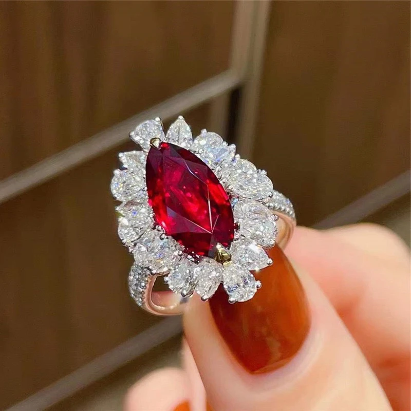 

Hot Fashion Ring Red Color Stone Jewelry Red Water Drop Geometric Open Ring Mother's Day Gifts For Women Party Ring Jewelry