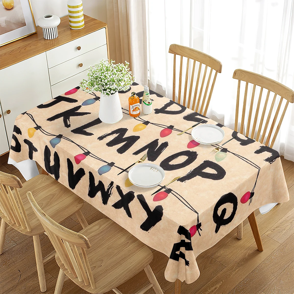 

Alphabet Colored Lights Tablecloth A B C D English Letter Table Cover Rectangle for Kitchen Living Room Table Home Decoration