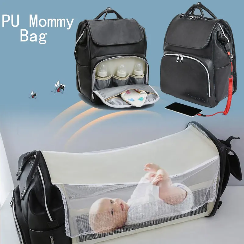 Mommy Bag Pu Mommy Backpack Mother Baby Skin Leather Double Shoulder Bag Baby Diaper Bag Baby Travel Storage Bag Stroller Bag