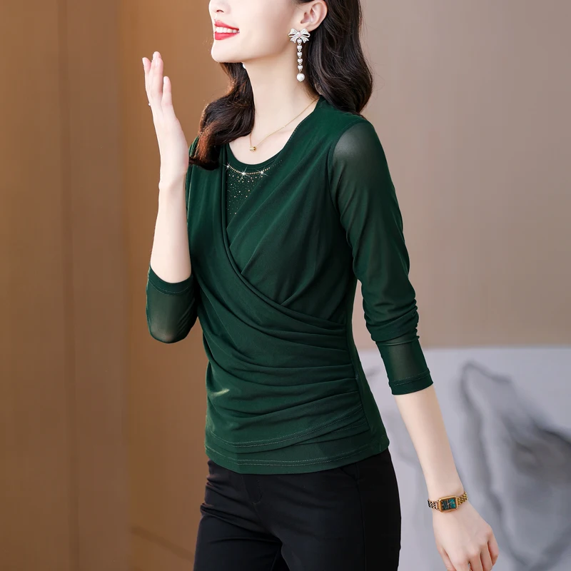 

Женская Сетчатая футболка с круглым вырезом, со стразами