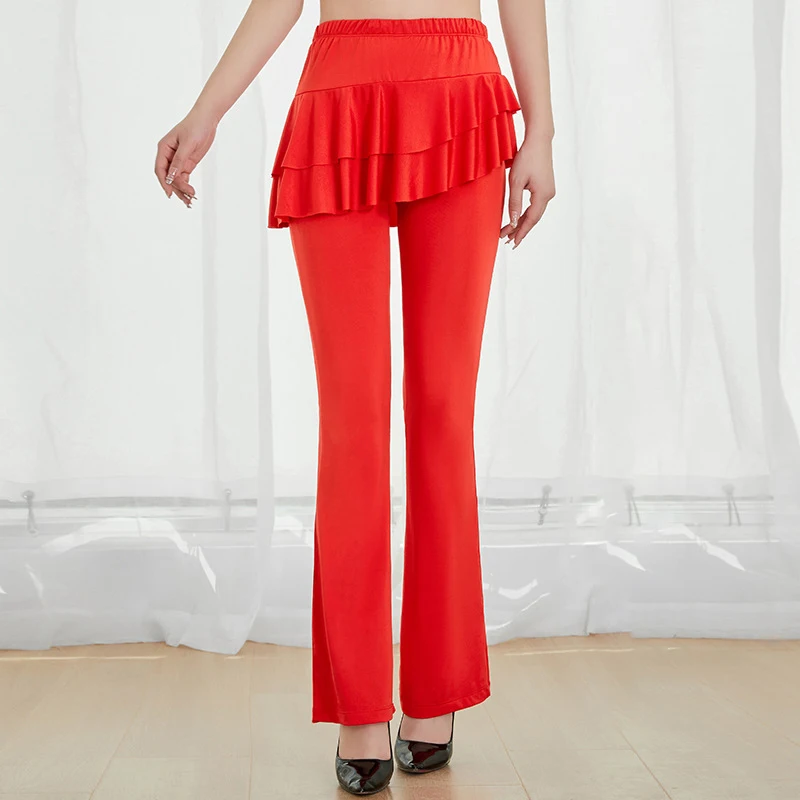 Женские брюки для латинских танцев цельные юбки с рюшами танцевальные бальных