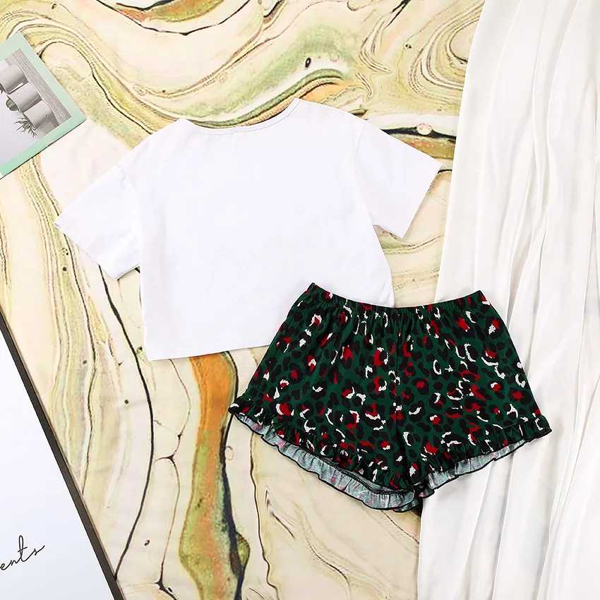 2022 New Design Crop Top and Short Women's Printing Pajamas Homewear European Styles Summer Two Pieces Set Casual Sleepwear