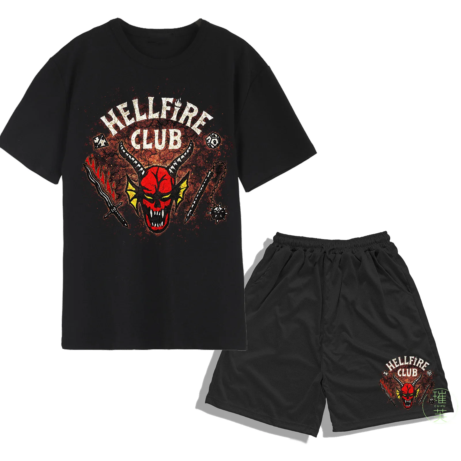 

Stranger Things 4 Printed T-Shirt Shorts Two-Piece Summer Hellfire Club For Men Women Oversized Casual Suit