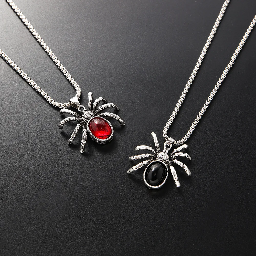 

Vintage Red Crystal Spider Pendant Necklaces Punk Rock Gothicinsect Animal Choker For Men Boyfriend Gift Party Club Jewelry