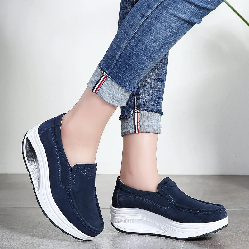 

Summer Female Flat Platform Chunky Lazy Shoes for Women Casual Cow Suede Oxford Loafers Size 41