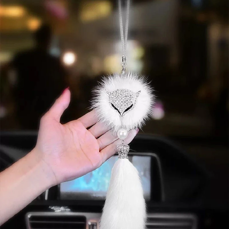 

Модный автомобильный кулон в виде лисьей головы, Автомобильное зеркало заднего вида с бриллиантовым соболиным кулоном, защита, безопасный ...