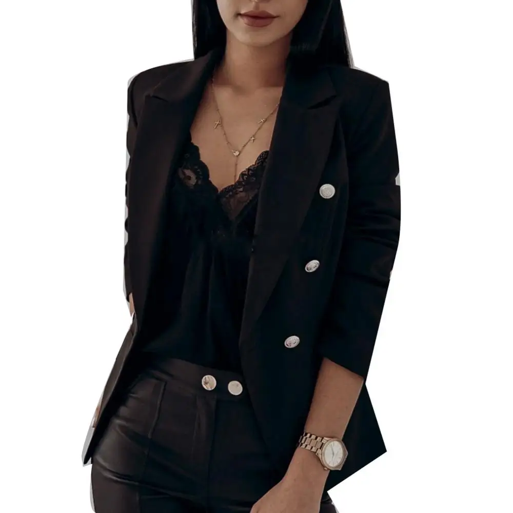 Модный женский однотонный пиджак повседневный костюм пальто куртка двубортный с