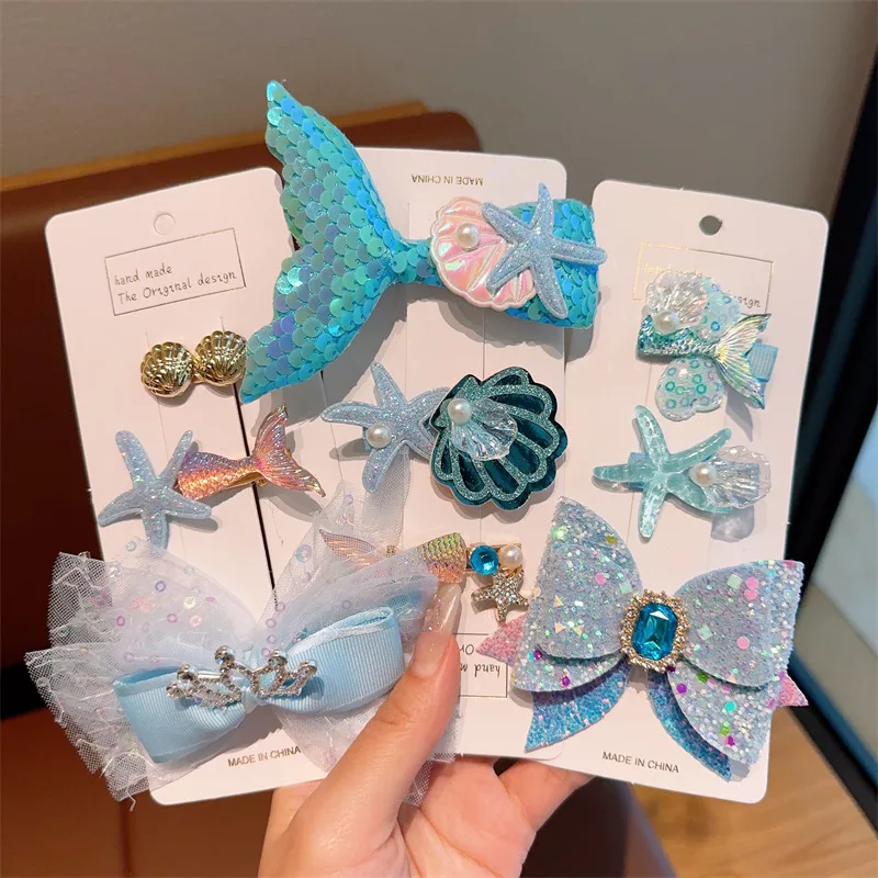 Ful Sequin Fish Tail Starfish Shell Mermaid Hair Clips For Girl Kids Cute Kawaii Fancy Hairpin Fashion Accessories Gift