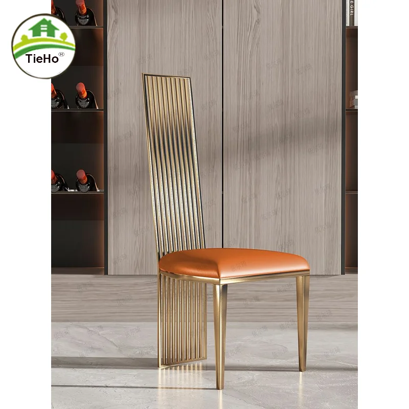 

Luxury Gold Stainless Steel Dining Chairs Household Living Room Leather Dining Stool Banquet Hall Iron Chair Home Furniture