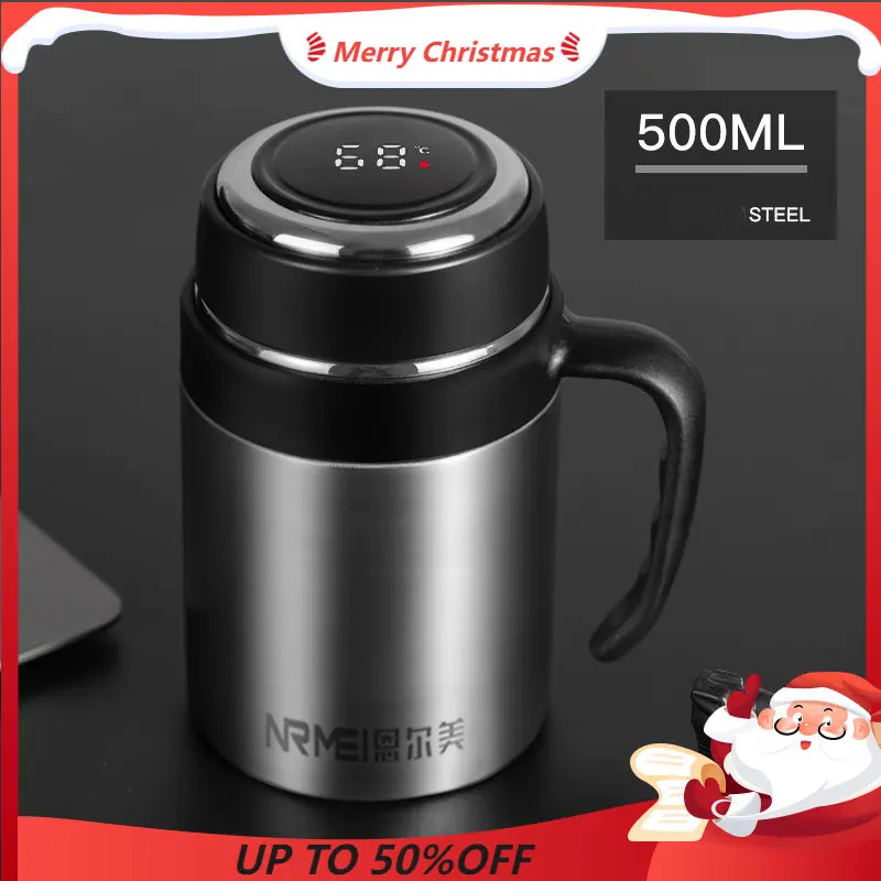 

Winter Thermos Coffee Cup with Filter Handle Stainless Steel Insulated Vacuum Tea Cup Home Office LED Temperature Display Mug