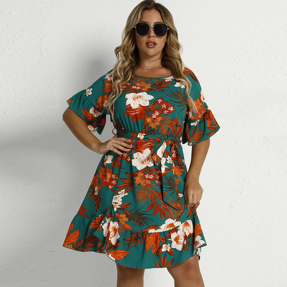 

Broken Flower Waist casual loose-fitting Plus Size Dress