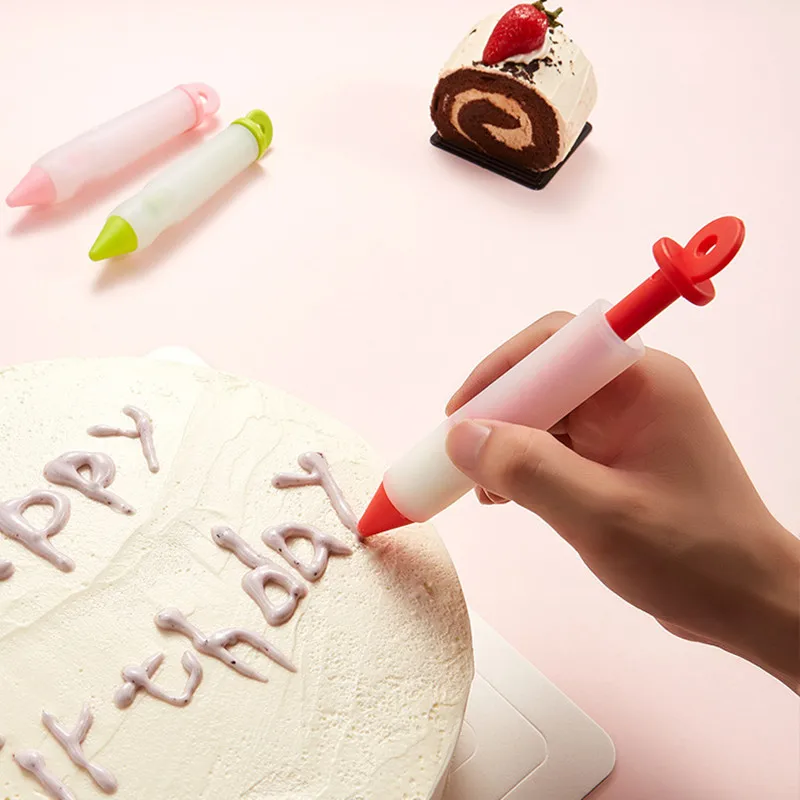 

4Nozzle Cake Decorating Flower Pen Chocolate Cream Jam Squeezed Gun Syringe Pastry Cookie Painting Writing Baking Tool Silicone