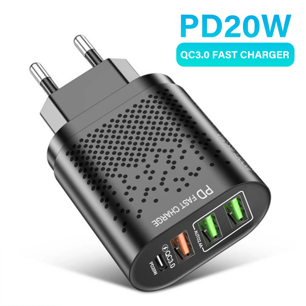 

USLION 4-Ports PD20W USB Charger Quick Charge 3.0 Adapter for iPhone 15 13 11 Pro Max Samsung Portable Tablet Wall Fast Charger